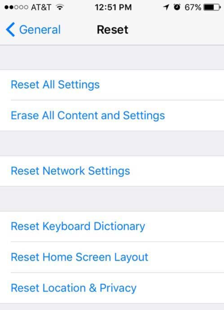 reset all settings