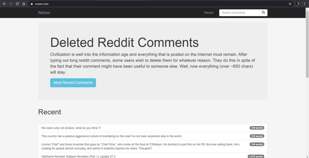 Using Resavr to Read Deleted Comments on Reddit