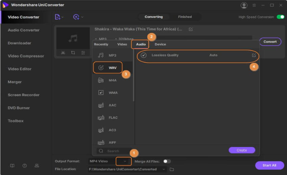 Select WAV as the Output Format.