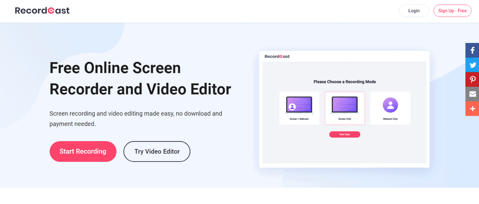 RecordCast, the most powerful free screen recorder