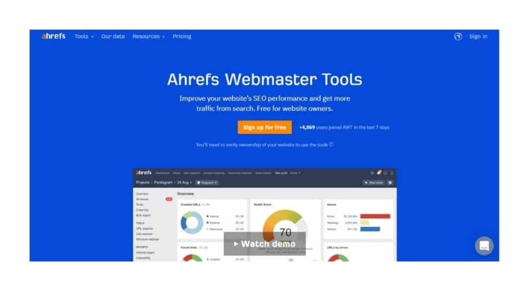 Ahrefs Webmaster Tools