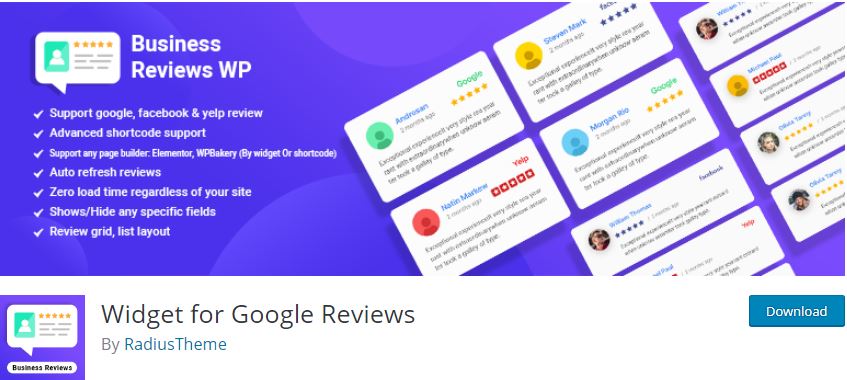 Widget for Google Reviews by Radius Theme