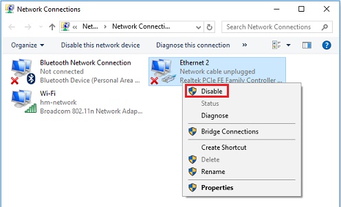 ethernet disable