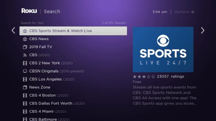 cbs sport on roku