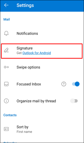 how to change signature in outlook on android device