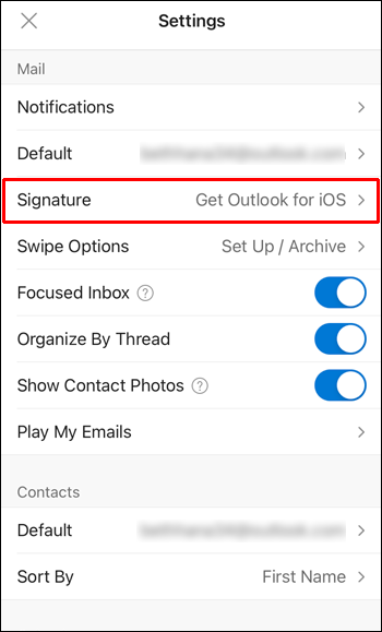 how to change signature in outlook on iphone