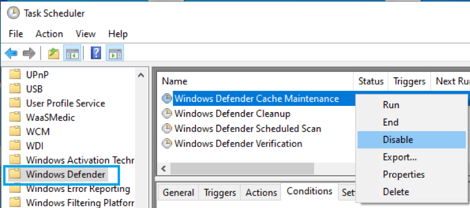 locate Windows Defender tasks