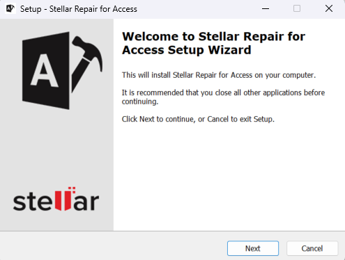 Setup Wizard for Stellar Repair for Access