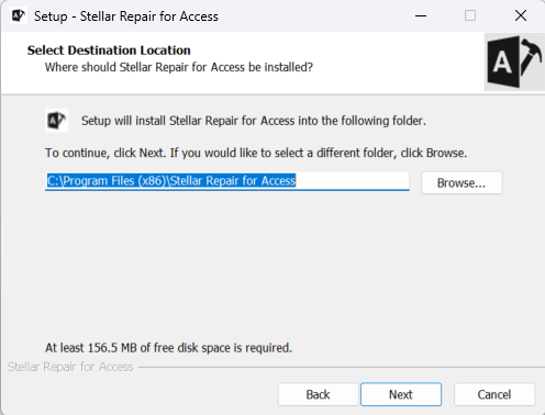 Browse and Select Destination Folder for Stellar Repair for Access 