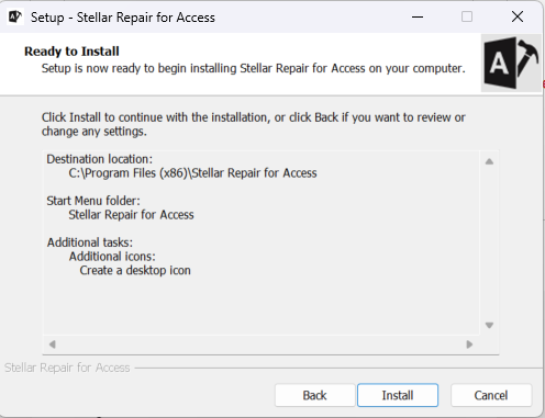 Click on Install to install Stellar Repair for Access