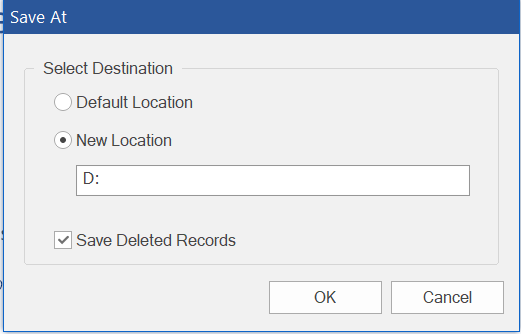 Save At dialog box to select destination of the repaired database