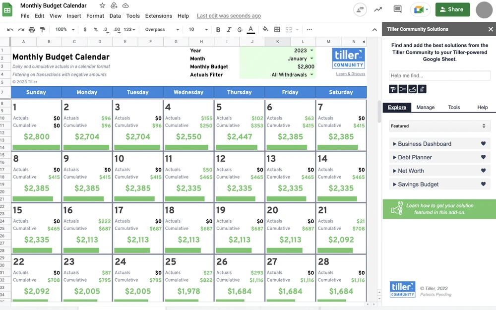 Monthly Budget Calendar Template