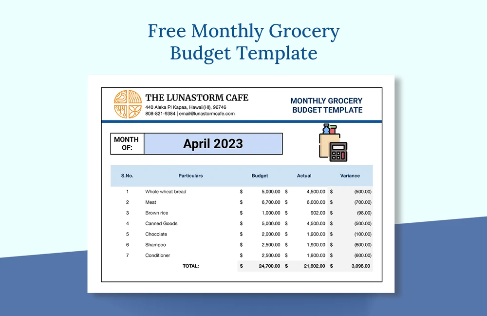 Monthly Grocery Budget Template