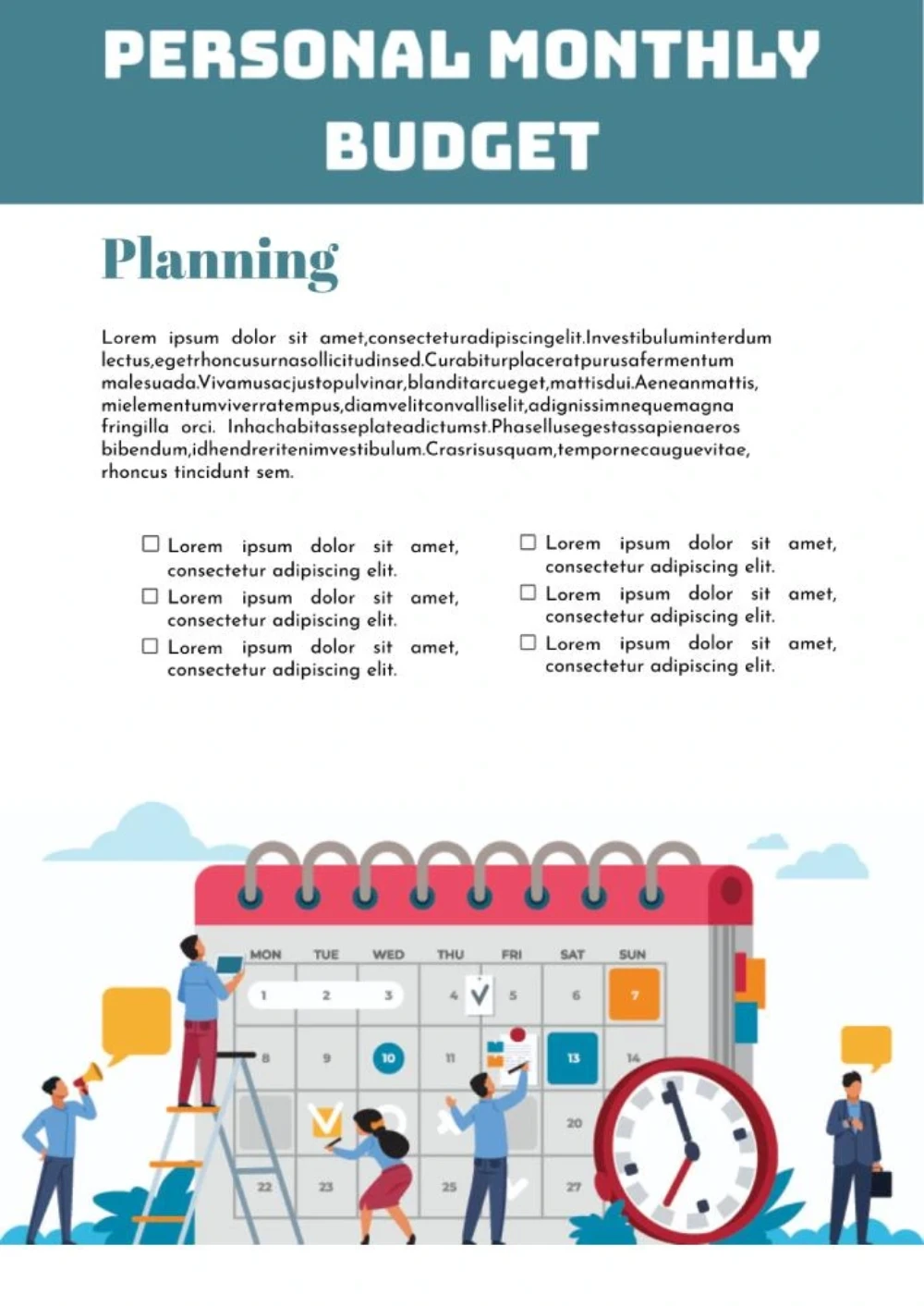 Personal Monthly Budget Template