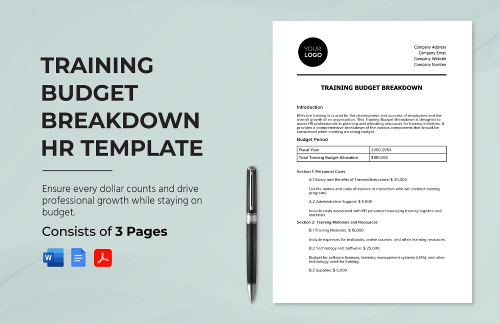 Training Budget Breakdown HR Template