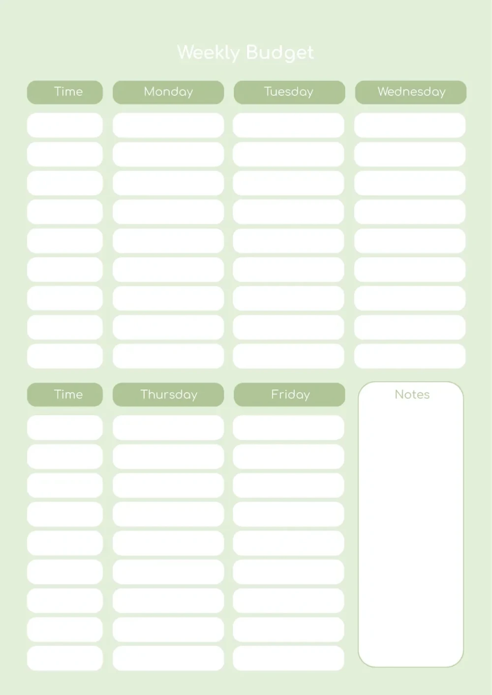 Weekly Budget Template