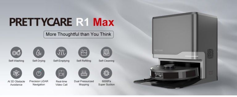 Introducing the PRETTYCARE R1 MAX: Elevate Your Cleaning Experience! Enjoy Automatic Dust Collection, Automatic Mop Washing, Automatic Drying, and Automatic Water Refilling