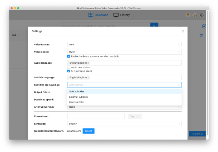 Customize the Output settings