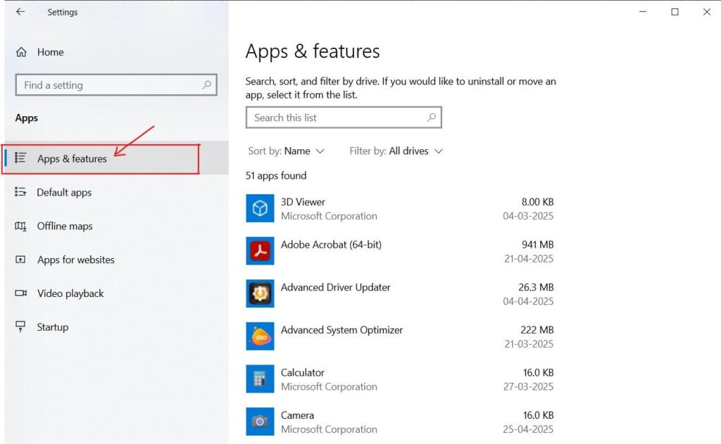 apps and features