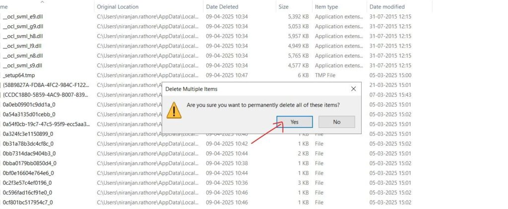 delete all of the items