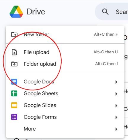 google drive folder upload