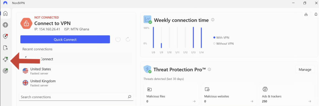 Open NordVPN and Access Meshnet