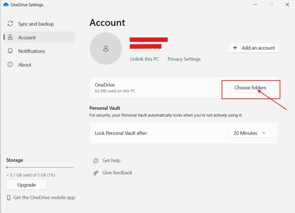 onedrive choose folder