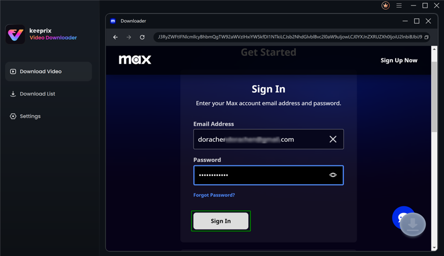 Sign in to your Max account