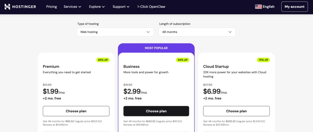 hostinger-pricing-plans - hostinger review